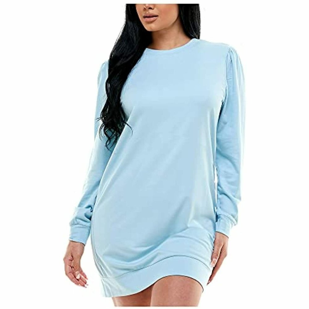 NWT KINGSTON GREY Womens Blue Long Sleeve Crew Neck Short Dress Size S, #558H